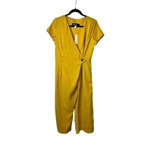 NWT‎ Blue Rain Women Mustard Yellow Wrap Style Wide Leg Jumpsuit Size M